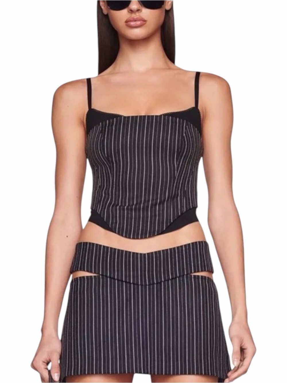 I.AM.GIA Havena Black Pinstripe Corset Crop Top SMALL